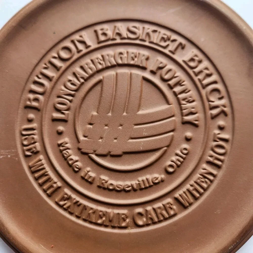 Longaberger Pottery Button Basket Brick Clay Bread Warmer Stone 6” Made In USA